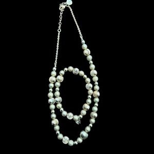 Signed Monet Goldtone Carved Bead 18 inch Necklace and 7 inch Bracelet Set